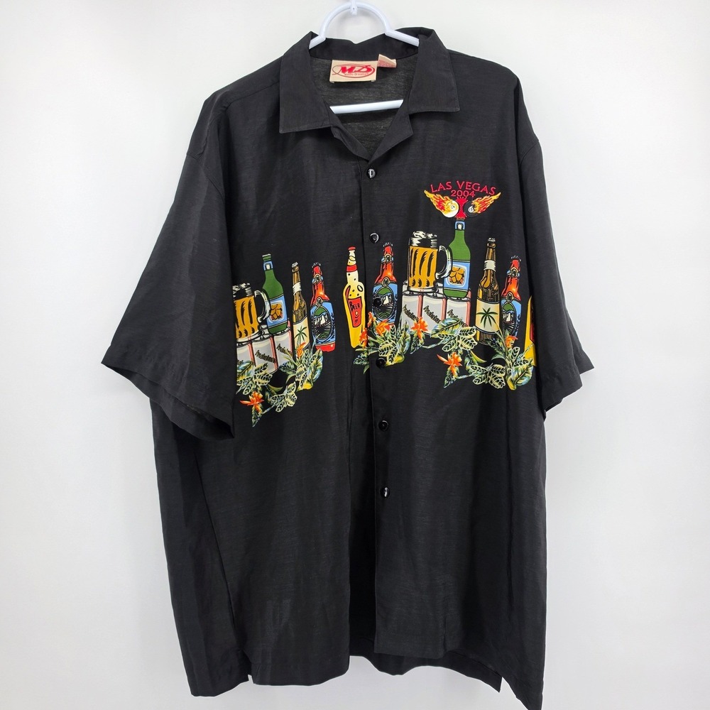 Vintage Malibu Dreams Las Vegas 2004 Beer Shirt XL Black Camp Button Down Pool
